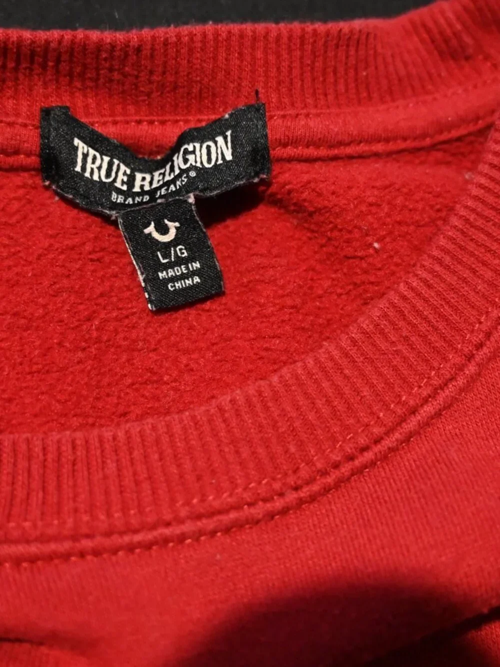 True Religion Brand Jeans Red Crewneck Sweatshirt Large Logo Graphic Size Large